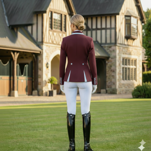 Ladies Charlotte Short Jacket - Claret with Slate Blue