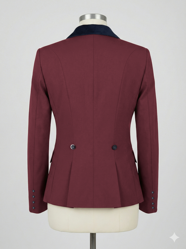 Ladies Gina Cutaway Short Jacket, Claret & Navy Detailing - RTW
