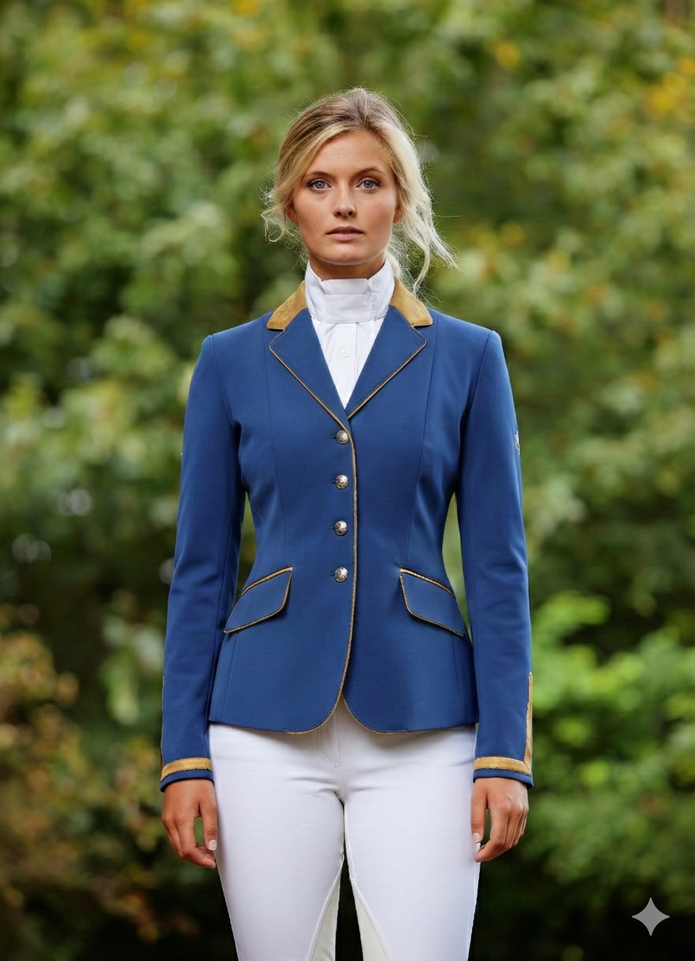Ladies Charlotte Short Jacket, Classic Blue & New Gold - RTW