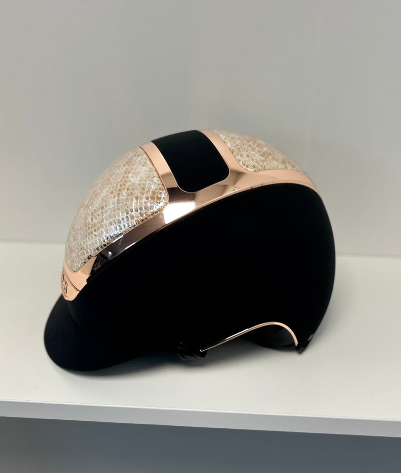 Kask Helmet, black matt shell with a rose gold patterned leather