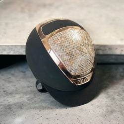 Kask Helmet, black matt shell with a rose gold patterned leather