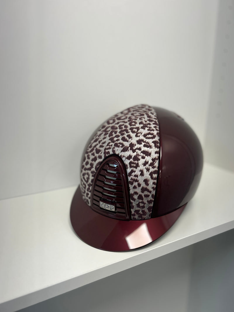 Kep Hat Burgundy shine shell with faux leopard print leather inserts