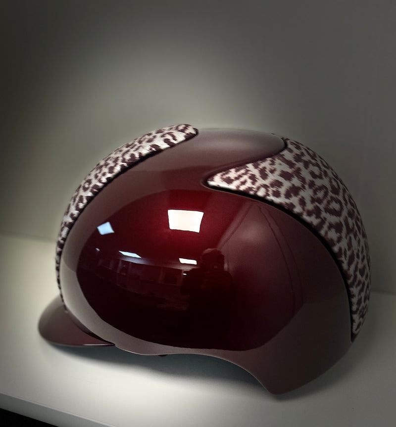 Kep Hat Burgundy shine shell with faux leopard print leather inserts