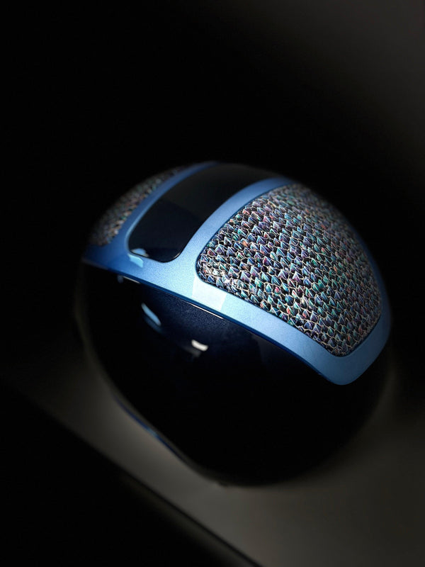 Kask Helmet, Navy Shine Blue with multicolured leather