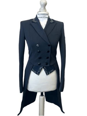 Ladies Isabell Dressage Tailcoat, Navy with Navy and Clear Swarovski crystal embellishments
