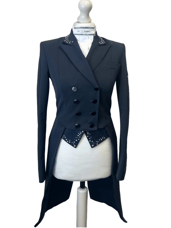 Ladies Isabell Dressage Tailcoat, Navy with Navy and Clear Swarovski crystal embellishments