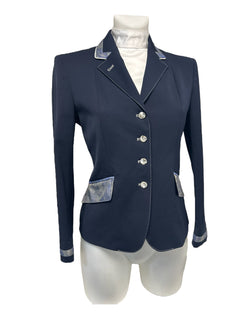 SALE Ladies Charlotte Short Jacket, Navy, silver, royal blue paisley UK size 10