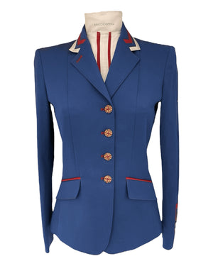 Ladies Charlotte Short Jacket, Royal Blue, Red & White contrast with Tri collar - RTW