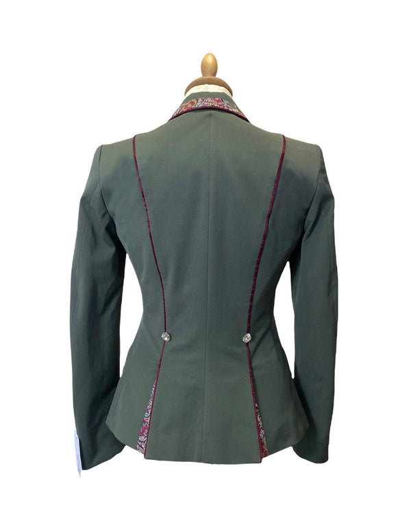 Ladies Gina Cut Away Short Jacket, Sage & Burgundy Liberty Print