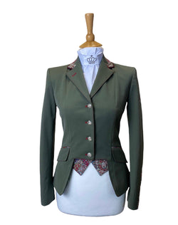 Ladies Gina Cut Away Short Jacket, Sage & Burgundy Liberty Print