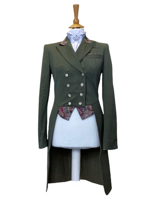 Ladies Isabell Dressage Tailcoat, Sage and Burgundy Liberty Print