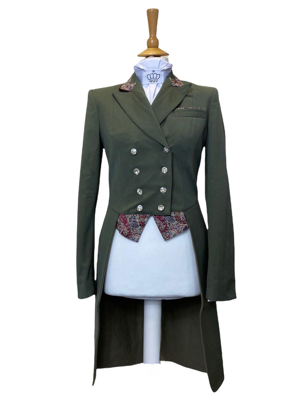 Ladies Isabell Dressage Tailcoat, Sage and Burgundy Liberty Print