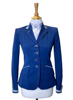 Charlotte Short Jacket Classic Blue with Slate trim and back piping - Flying Changes