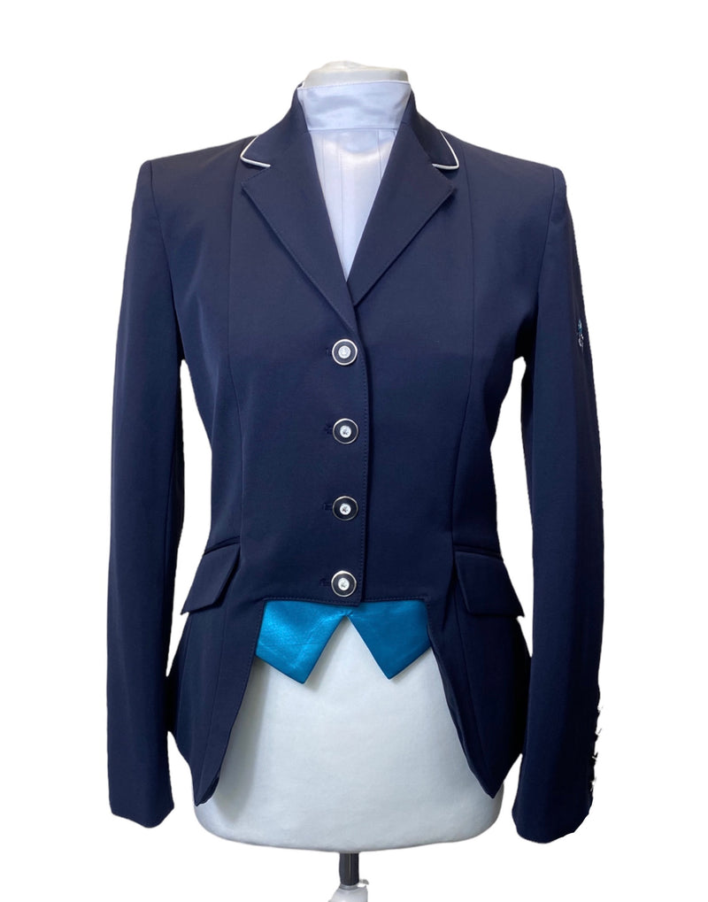 Ladies Gina Cutaway Short Jacket, Navy  with Turquoise points