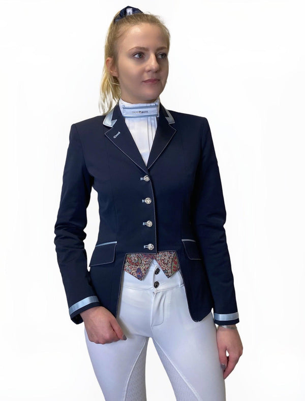 Ladies Gina Cutaway Short Jacket, Navy & Slate Detailing and Interchangeable Points - Custom measurements