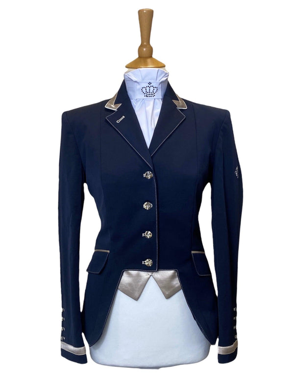 Ladies Gina Cutaway Short Jacket, Navy & Caramel Detailing
