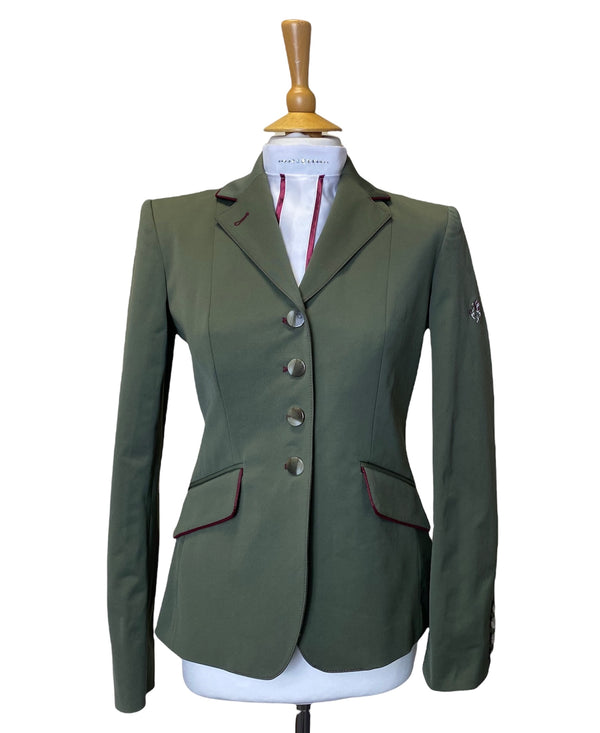 Ladies Charlotte Short Jacket Sage & Claret Trim, UK Size 8L