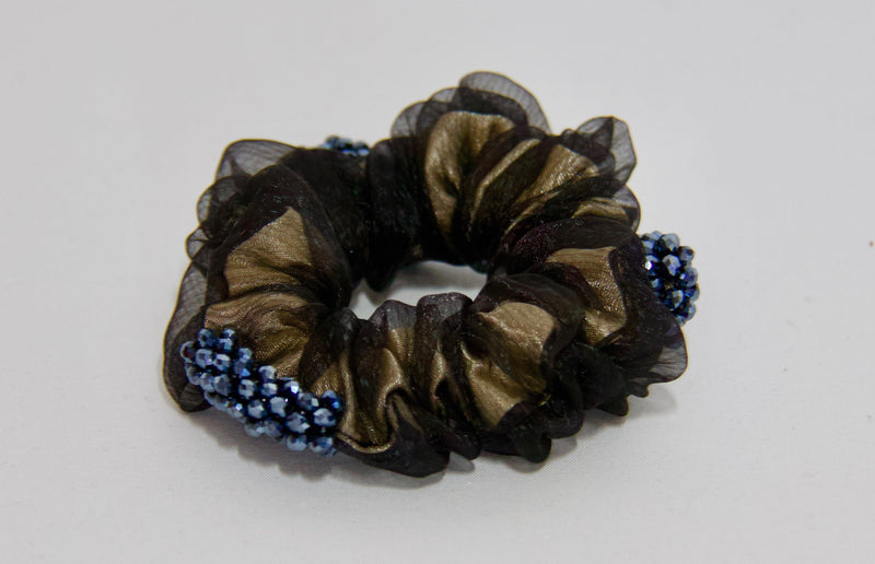 Satin & Chiffon Scrunchie with Cluster Bead Trim