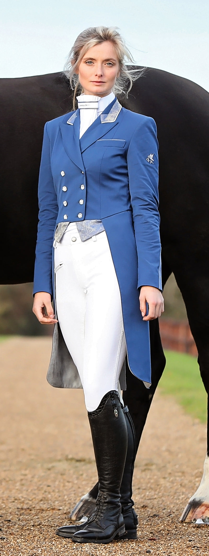 Ladies Isabell Dressage Tailcoat, Classic Blue & Blue Silver Paisley