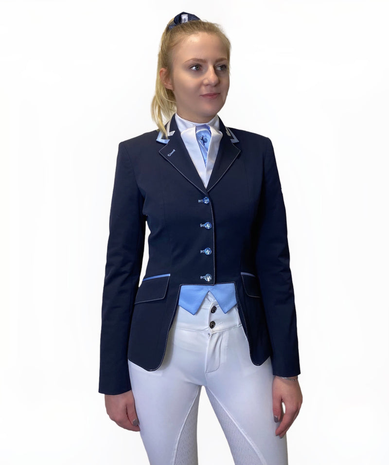 Ladies Gina Cutaway Short Jacket, Navy & Sky Blue