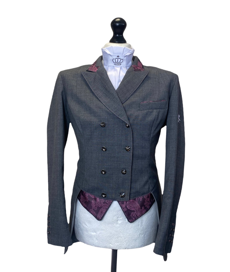 SALE Ladies Gina Cut Away Short Jacket Light Grey, Purple Paisley UK size 18 SPL