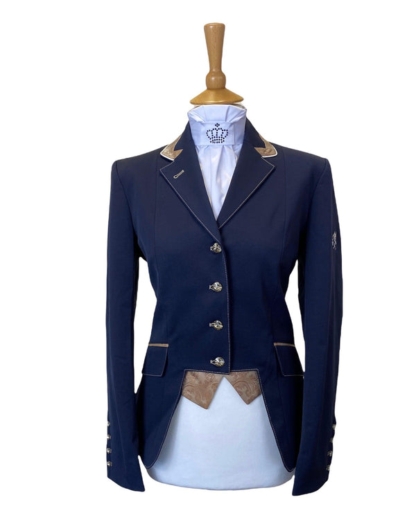 Ladies Gina Cutaway Short Jacket, Navy & Beige Paisley Detailing