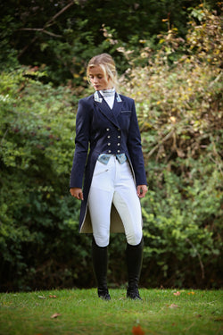 Ladies Isabell Dressage Tailcoat, Navy & Blue Gold Paisley