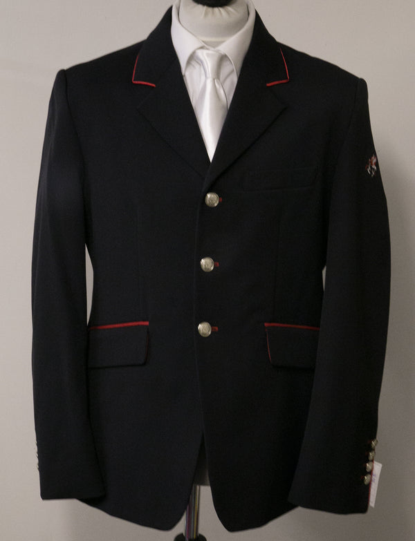 SALE - Cameron Short Jacket, Black & Red Pipe on Collar, Size 42" SPL