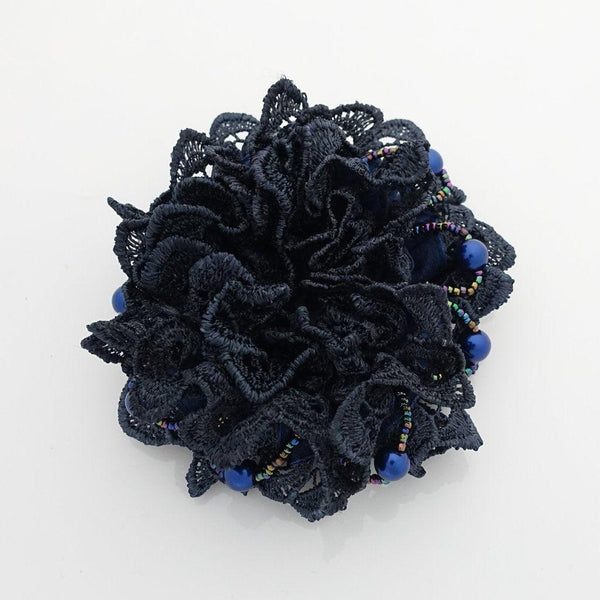 Floral Pearl Beaded Lace Scrunchie