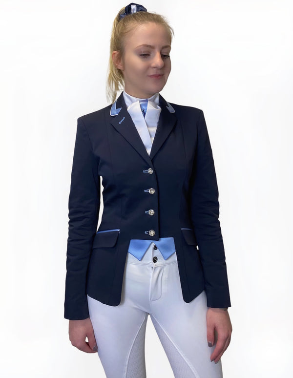 Ladies Gina Cutaway Short Jacket, Navy & Sky Blue