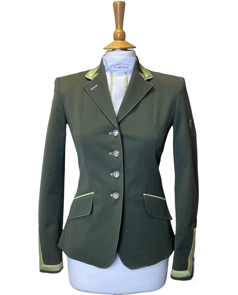 Ladies Charlotte Short Jacket Sage, Avocado Trim, UK Size 6