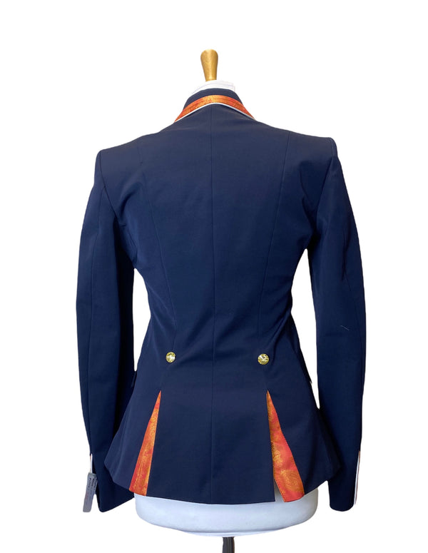 SALE - Ladies Gina Cut Away Short Jacket, Navy & Orange Paisley, UK Size 8L