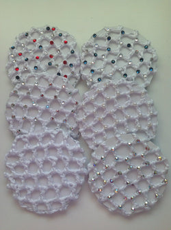 Thick White Bun nets, plain, Swarovski Crystals and Pearls