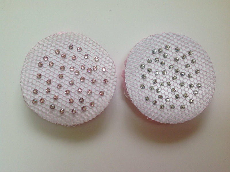 Fine Pink mesh bun nets plain, swarovski Crystals and Pearls