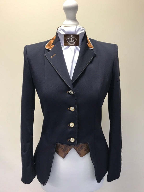 Ladies Gina Cutaway Jacket, Navy, Copper Navy Paisley Detailing