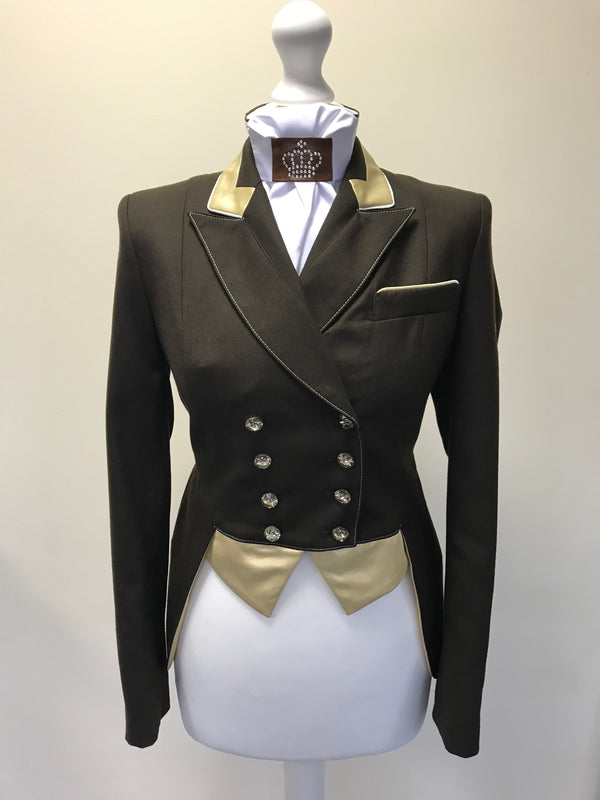 SALE - FLYING CHANGES LADIES SHORT TAILCOAT, UK Size 10, CATHERINE, BROWN, NEO GOLD, UK SIZE 10 SPL