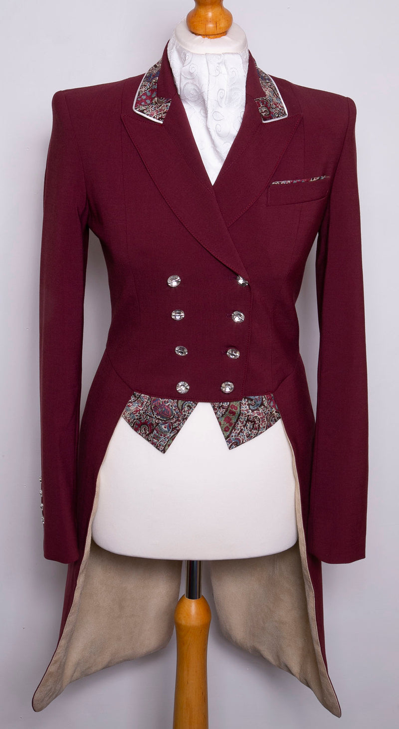 Ladies Isabell Dressage Tailcoat, Burgundy & Burgundy Liberty Print
