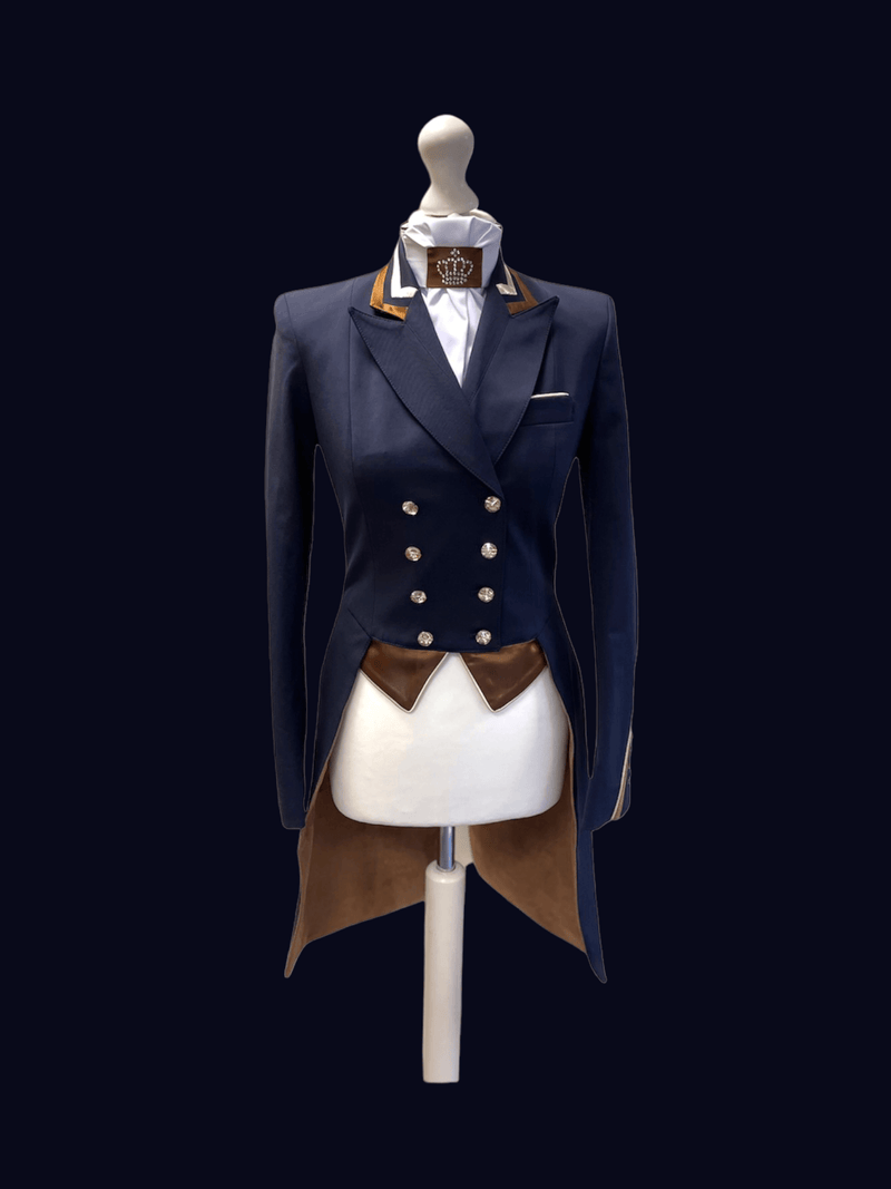 Ladies Isabell Dressage Tailcoat, Navy, copper tri collar