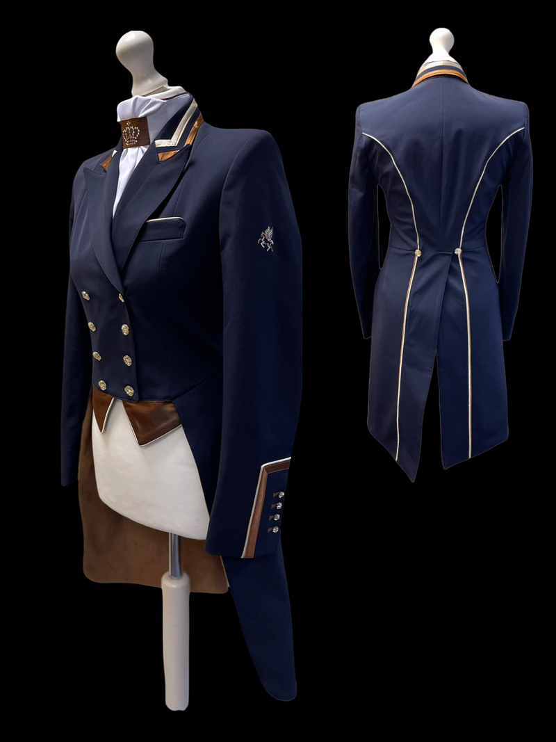 Ladies Isabell Dressage Tailcoat, Navy, copper tri collar