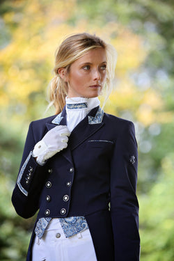 Ladies Isabell Dressage Tailcoat, Navy & Blue Liberty Print