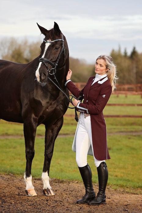 Ladies Isabell Dressage Tailcoat, Tess Bordeaux, Slate & Burgundy Liberty Print Points