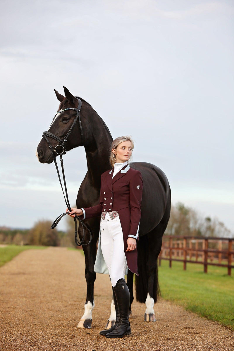 Ladies Isabell Dressage Tailcoat, Tess Bordeaux, Slate & Burgundy Liberty Print Points