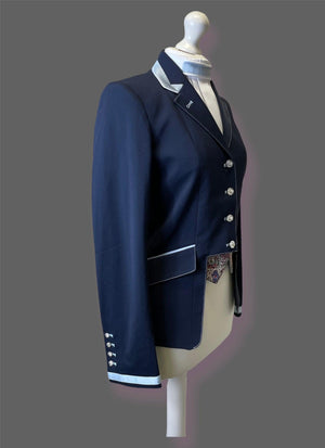 Ladies Gina Cutaway Short Jacket, Navy & Slate Detailing and Interchangeable Points - Custom measurements