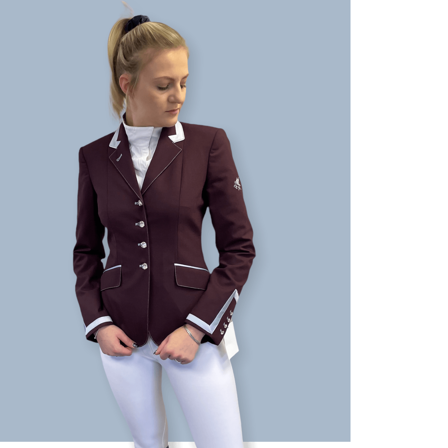 Charlotte Short Jacket Burgundy with slate blue contrast - Flying Changes
