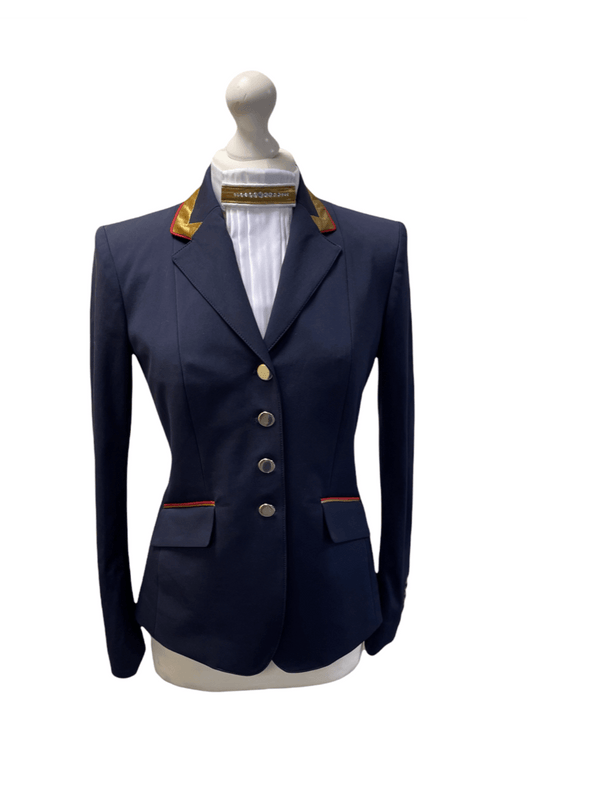 Sale Ladies Charlotte Short Jacket Navy & New Gold Contrast, Red Piping