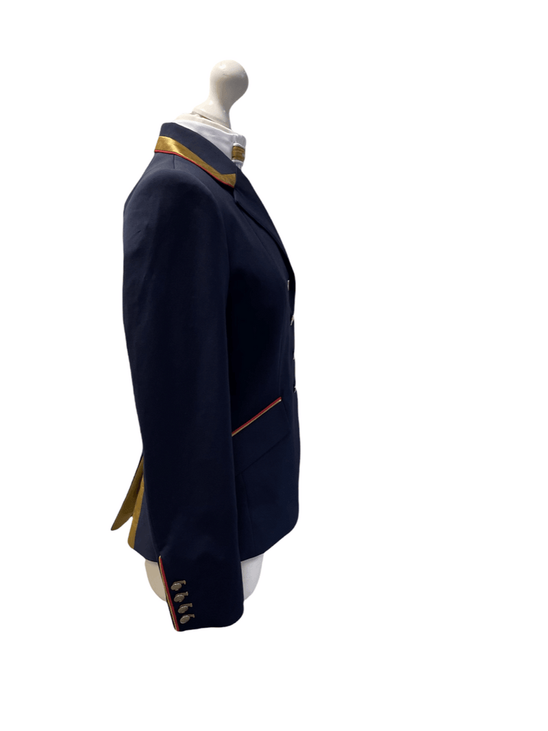 Sale Ladies Charlotte Short Jacket Navy & New Gold Contrast, Red Piping