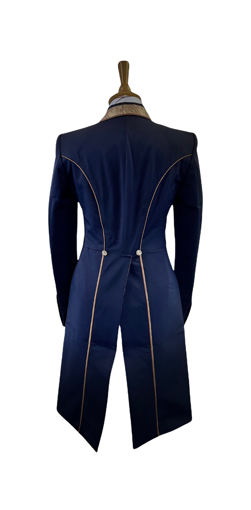 Ladies Isabell Dressage Tailcoat, Navy & Copper Paisley Trim