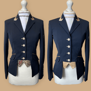 Ladies Gina Cutaway Short Jacket, Navy & Gold Detailing and Interchangeable Points - Custom measurements