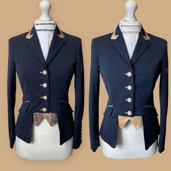 Ladies Gina Cutaway Short Jacket, Navy & Gold Detailing and Interchangeable Points - Custom measurements
