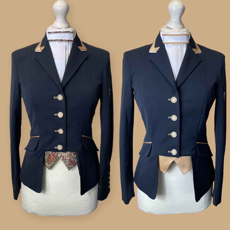 Ladies Gina Cutaway Short Jacket, Navy & Gold Detailing and Interchangeable Points